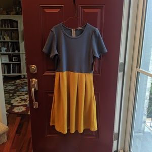 Lularoe NWT Amelia dress XL mustard/blue